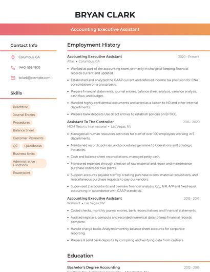 Accounting Executive Assistant Resume