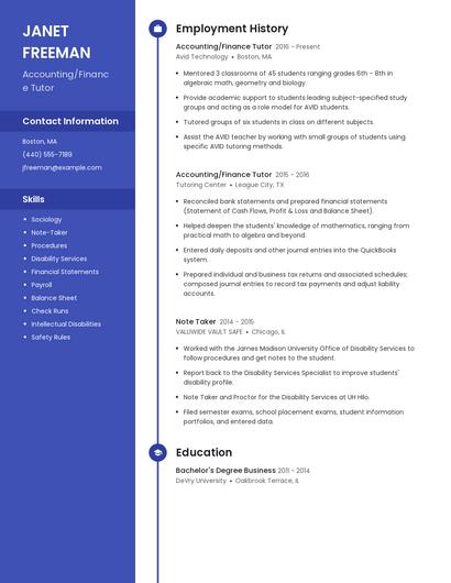 Accounting/Finance Tutor Resume