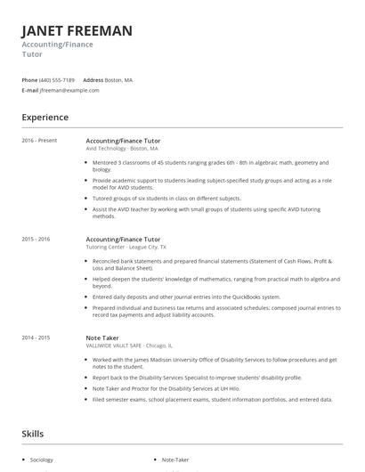 Accounting/Finance Tutor Resume