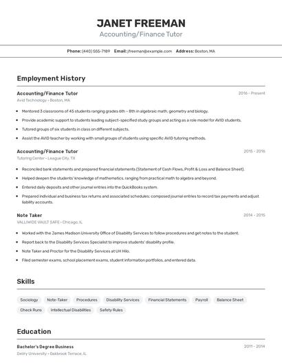 Accounting/Finance Tutor Resume