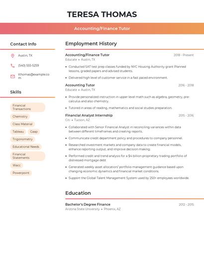 Accounting/Finance Tutor Resume