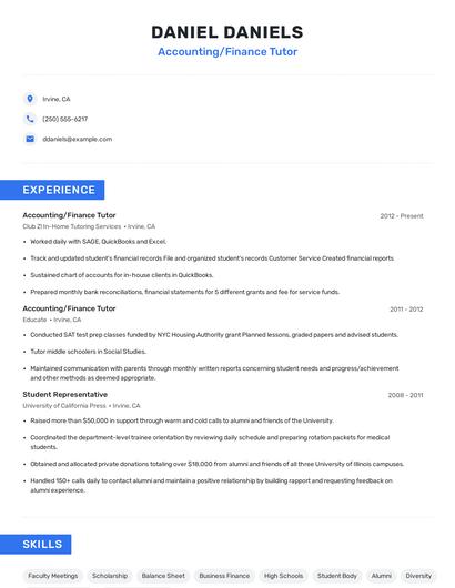 Accounting/Finance Tutor Resume