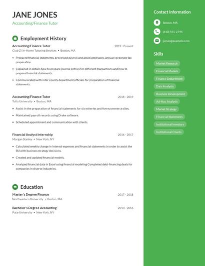 Accounting/Finance Tutor Resume