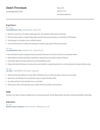 Accounting/Finance Tutor Resume