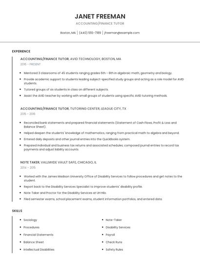 Accounting/Finance Tutor Resume