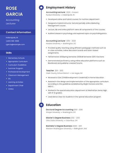 Accounting Lecturer Resume
