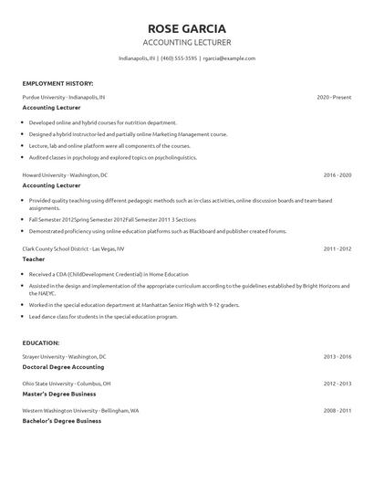 Accounting Lecturer Resume