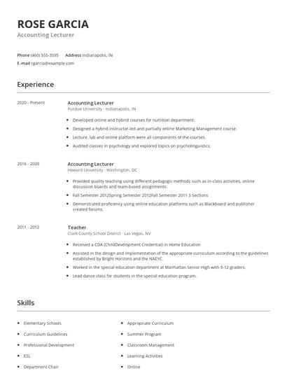 Accounting Lecturer Resume