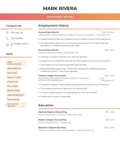 Accounting Lecturer Resume