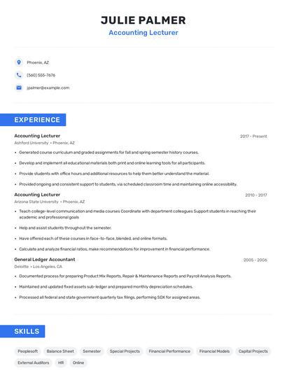 Accounting Lecturer Resume