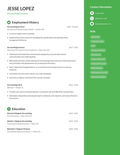 Accounting Lecturer Resume