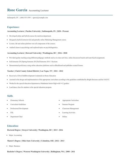 Accounting Lecturer Resume