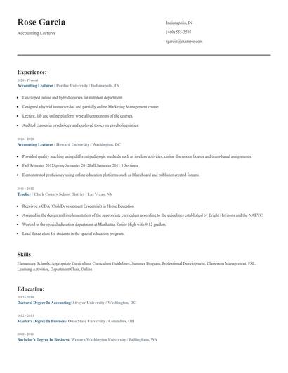Accounting Lecturer Resume