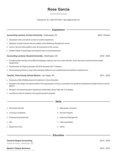 Accounting Lecturer Resume
