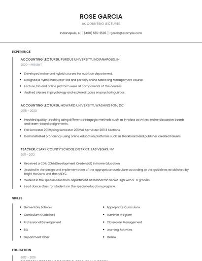 Accounting Lecturer Resume