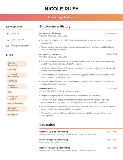 Accounting Professor Resume