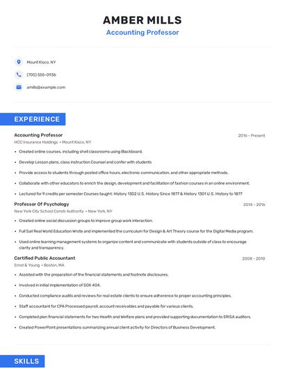 Accounting Professor Resume