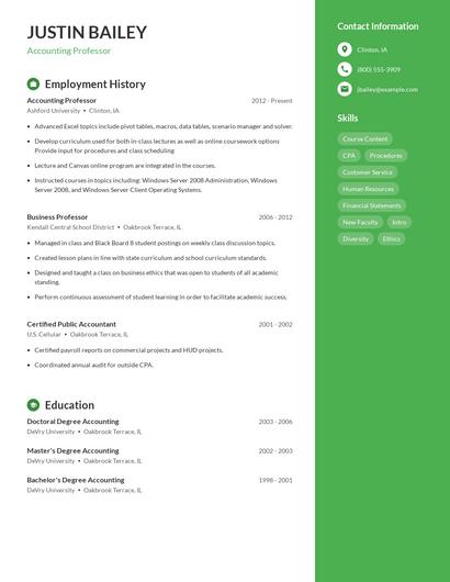 Accounting Professor Resume