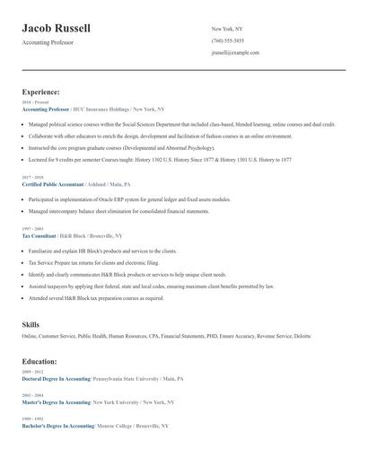 Accounting Professor Resume