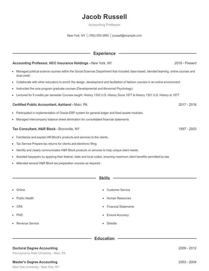 Accounting Professor Resume