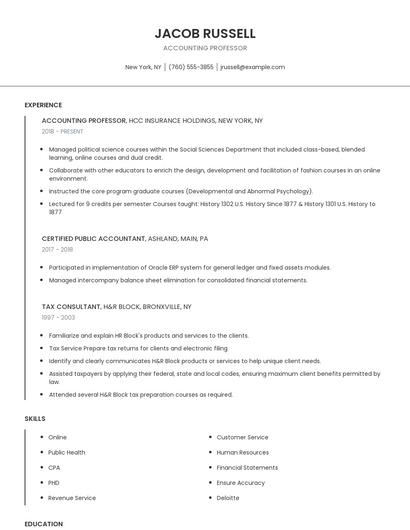 Accounting Professor Resume