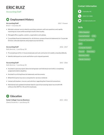 Accounting Staff Resume