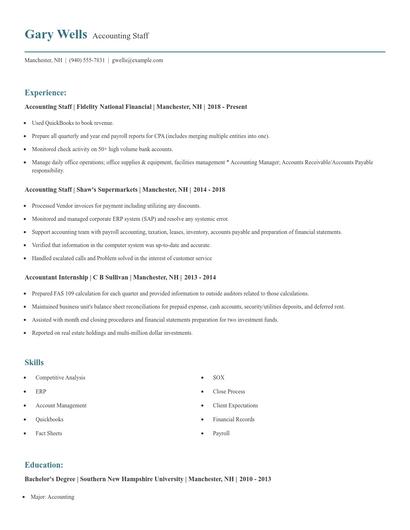 Accounting Staff Resume