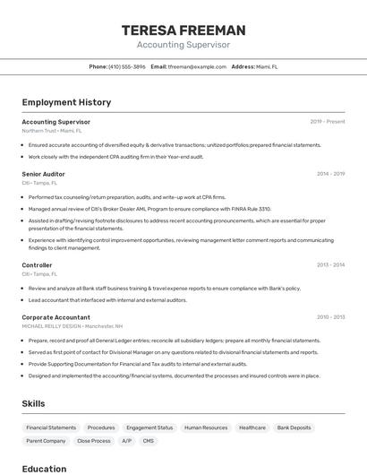 Accounting Supervisor Resume