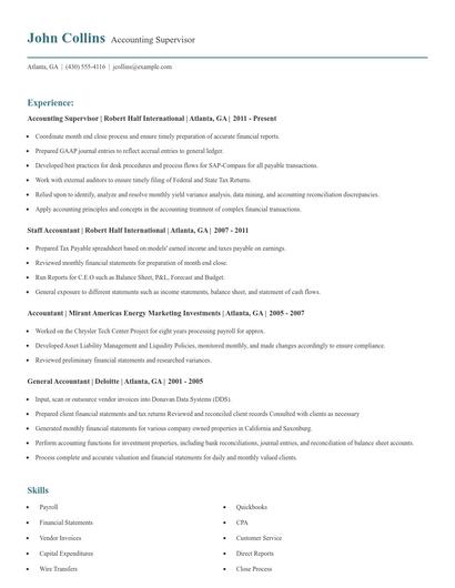 Accounting Supervisor Resume