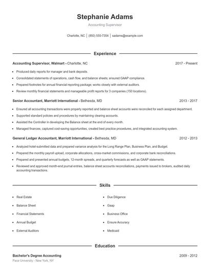 Accounting Supervisor Resume