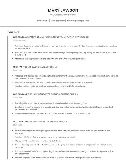 Accounting Supervisor Resume