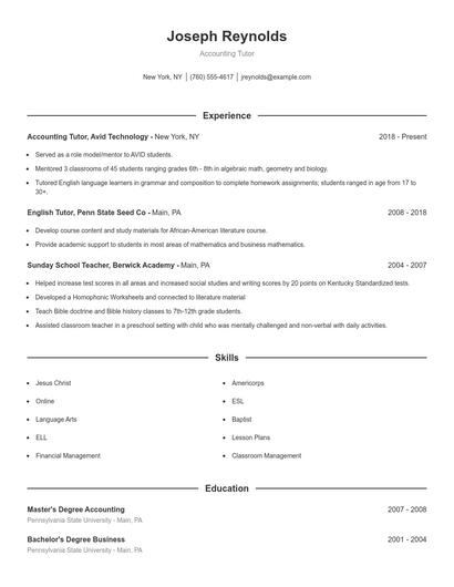 Accounting Tutor Resume