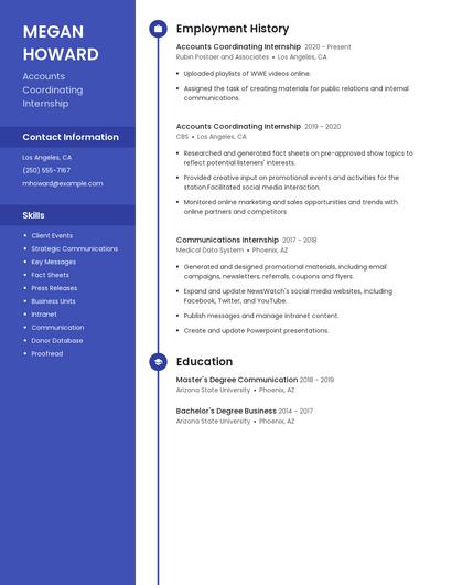 Accounts Coordinating Internship Resume