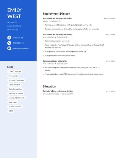 Accounts Coordinating Internship Resume