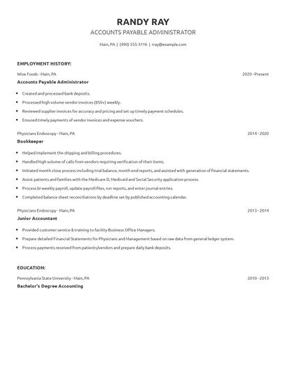 Accounts Payable Administrator Resume