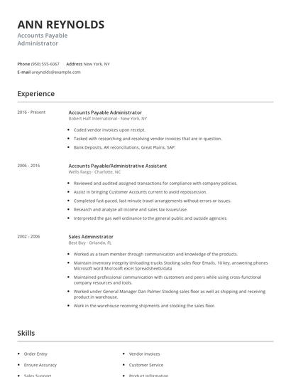 Accounts Payable Administrator Resume