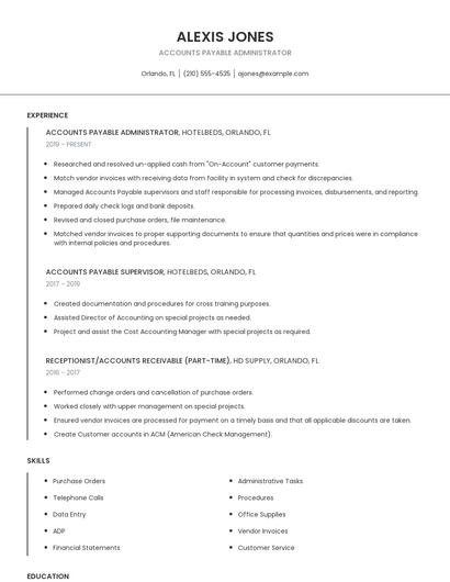 Accounts Payable Administrator Resume