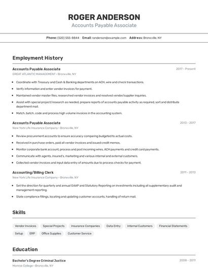 Accounts Payable Associate Resume
