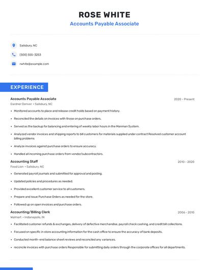 Accounts Payable Associate Resume