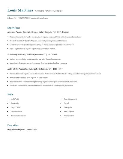 Accounts Payable Associate Resume