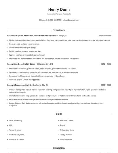 Accounts Payable Associate Resume