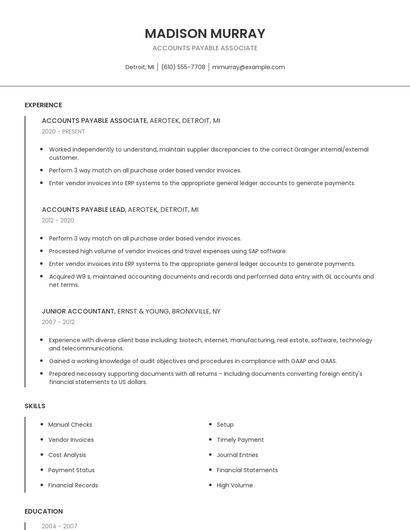 Accounts Payable Associate Resume