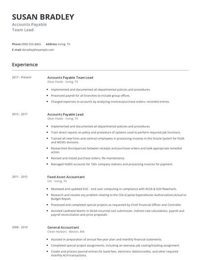 Accounts Payable Team Lead Resume