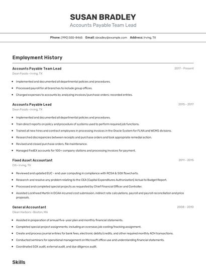 Accounts Payable Team Lead Resume