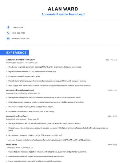 Accounts Payable Team Lead Resume