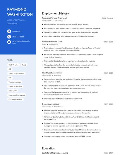 Accounts Payable Team Lead Resume