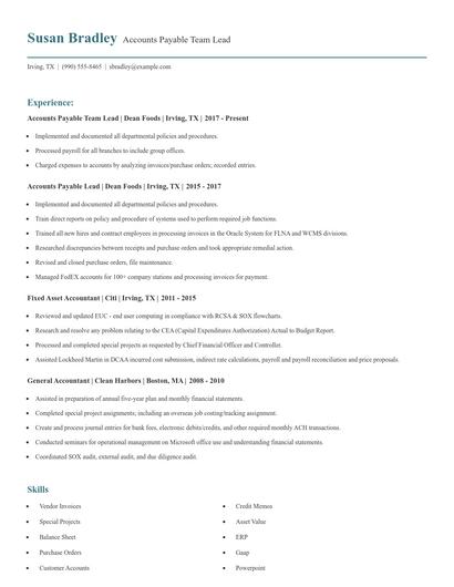 Accounts Payable Team Lead Resume