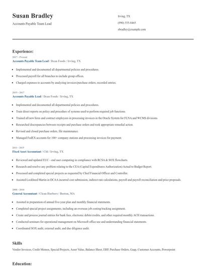 Accounts Payable Team Lead Resume