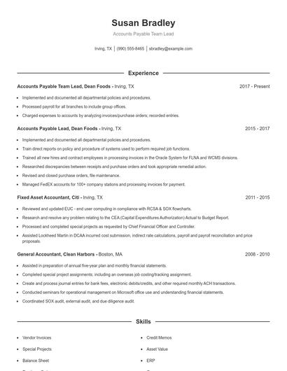 Accounts Payable Team Lead Resume
