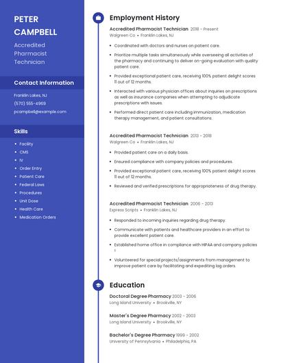 Accredited Pharmacist Technician Resume